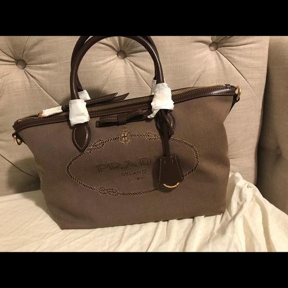 prada logo canvas tote